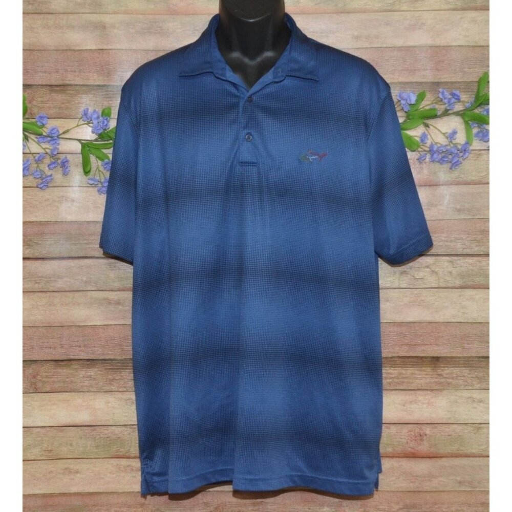 Greg Norman Mens XXL Play Dry Dot Print Blue Short Sleeve Golf Polo Shirt Preppy